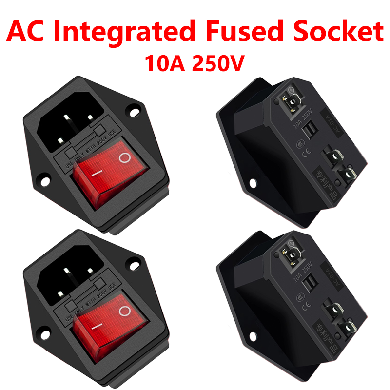 5 個 AC-01AC-14-F16A 電源ソケットロッカースイッチ真鍮 10A インレットプラグコネクタ 250V コンピュータマウントコンセントヒューズ付き