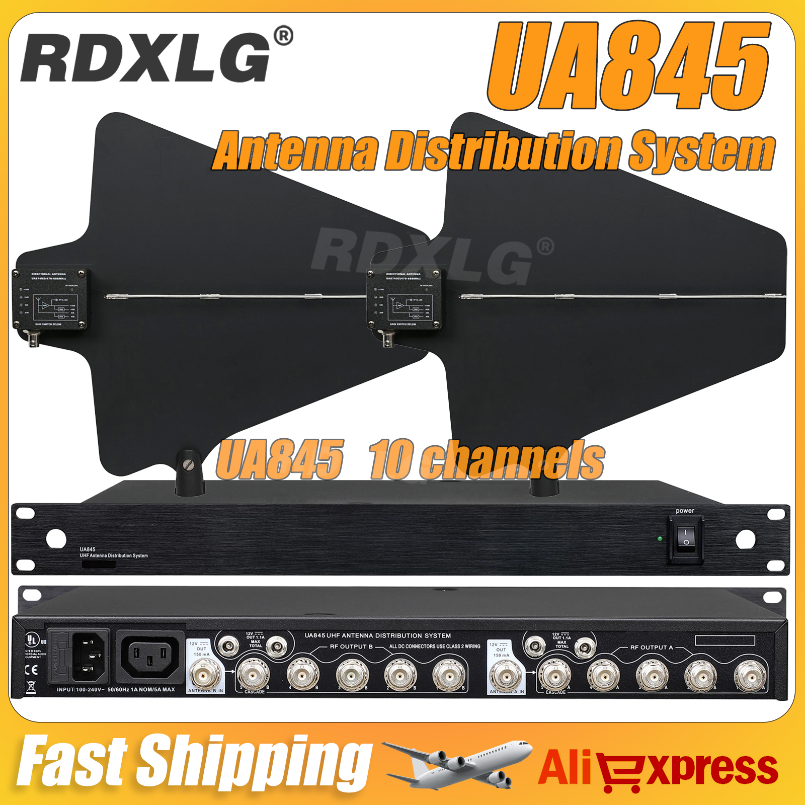 RDXLG UA845 アンテナアンプ分配器システム 470-900MHz BNC-BNC 周波数 10 チャンネルアンテナブースターワイヤレスマイク用