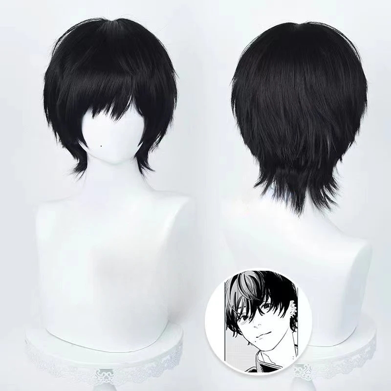 アニメ吉田博文コスプレウィッグ 35 センチメートルショート黒耐熱人工毛男パーティーウィッグ