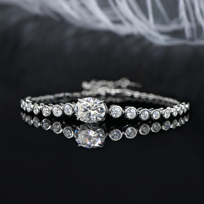 IOGOU 高級 3.0ct オーバルカット D カラー モアッサナイト ボロ テニス ブレスレット 女性用 シルバー 925 認定ファインジュエリー バレンタインギフト