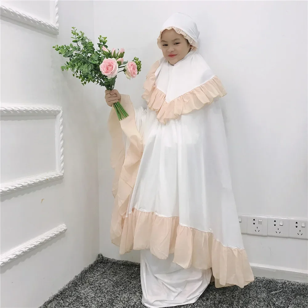 子供キッズガールズキマール 2 個セットイスラム教徒オーバーヘッドヒジャブアバヤ祈り衣服ドレスイスラムドバイブルカアラブローブガウンイードラマダン