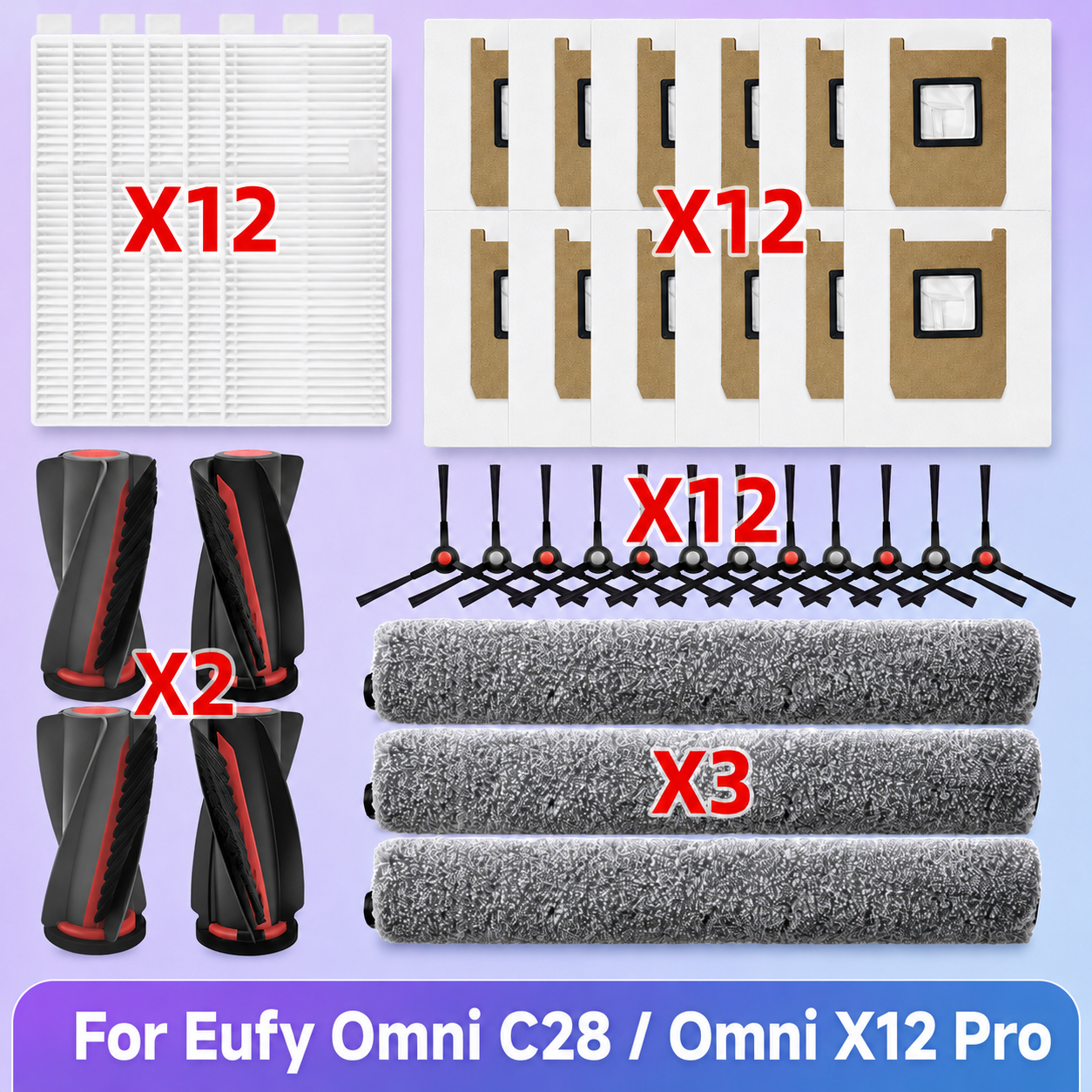 Eufy Omni C28 / Omni X12 Pro 真空部品に対応メインサイドブラシ HEPA フィルターダストバッグローラーモップアクセサリー
