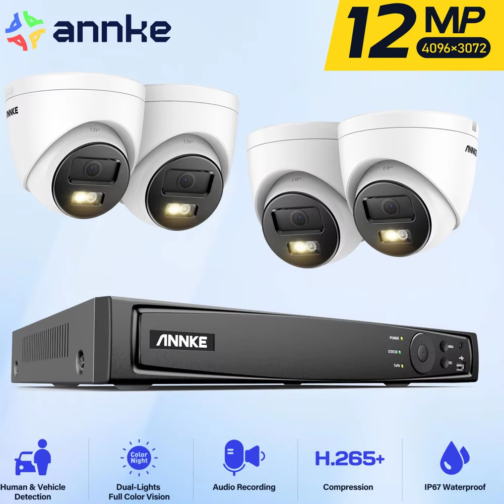 ANNKE 12MP デュアルライトスマートビデオ監視キット 2/4 個 POE カメラ 12MP NVR スマートホームカメラ 8CH NVR 屋外内蔵マイク