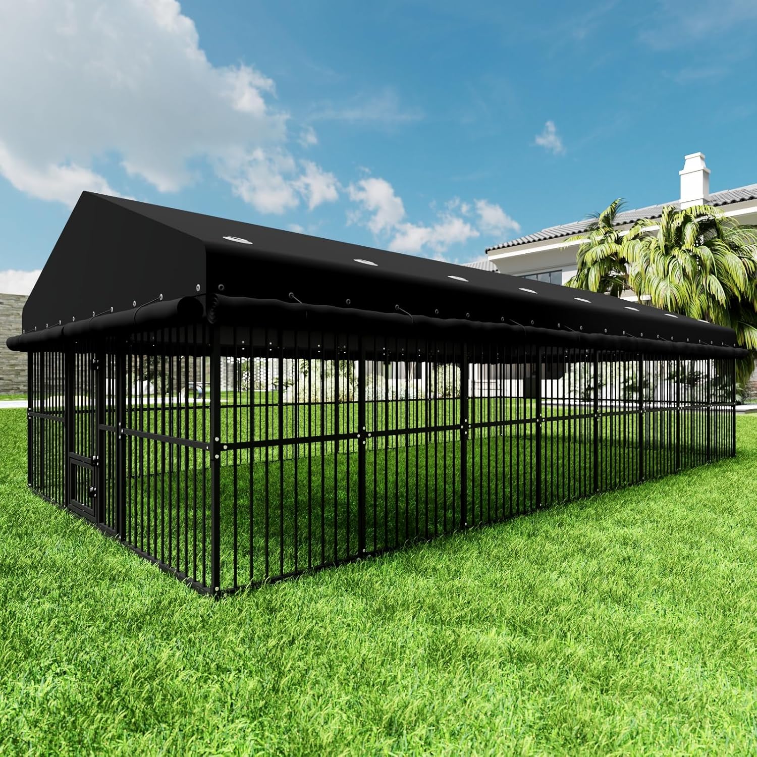 屋外犬小屋 10x20x6.5 フィート、回転ドア付き高耐久金属構造、完全密閉防水オックスフォード、Customi