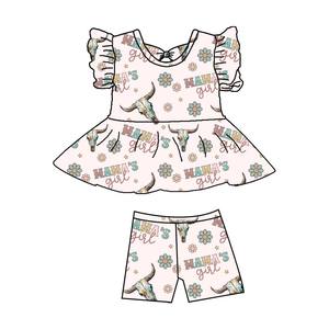 オーダーメイドプリント・卸売・工場直販価格・大人気セット・半袖・竹繊維素材・女児用ワンピース・バイカー風セット