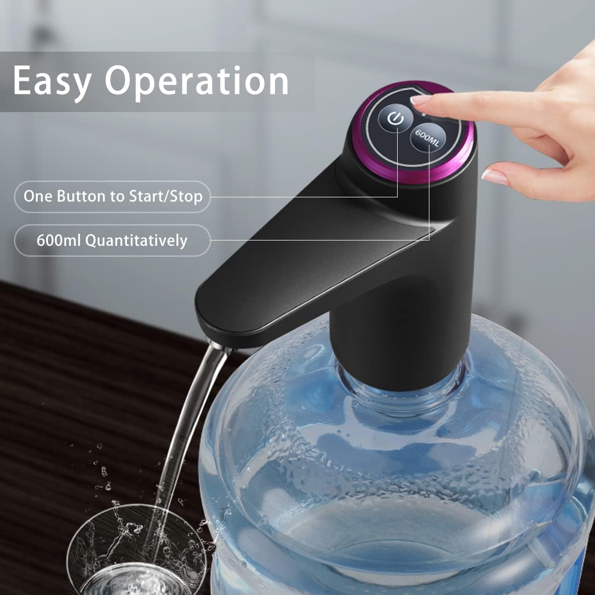 ポータブルUSB充電電動ウォーターディスペンサー、2～5ガロンの飲料水ジャグポンプ、家庭、キッチン、オフィス、キャンプの必需品用