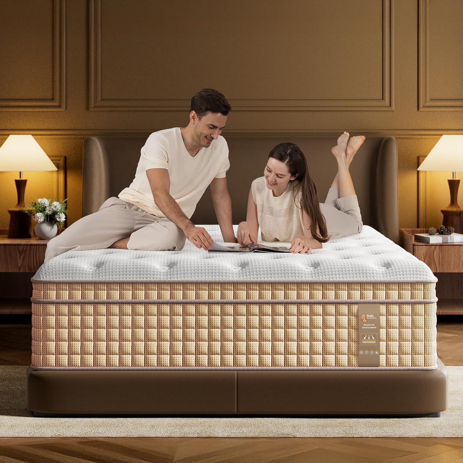 エクストラハードクイーンマットレス、14インチホテルコレクションハイブリッドマットレス、冷却ジェル付きボックス入り