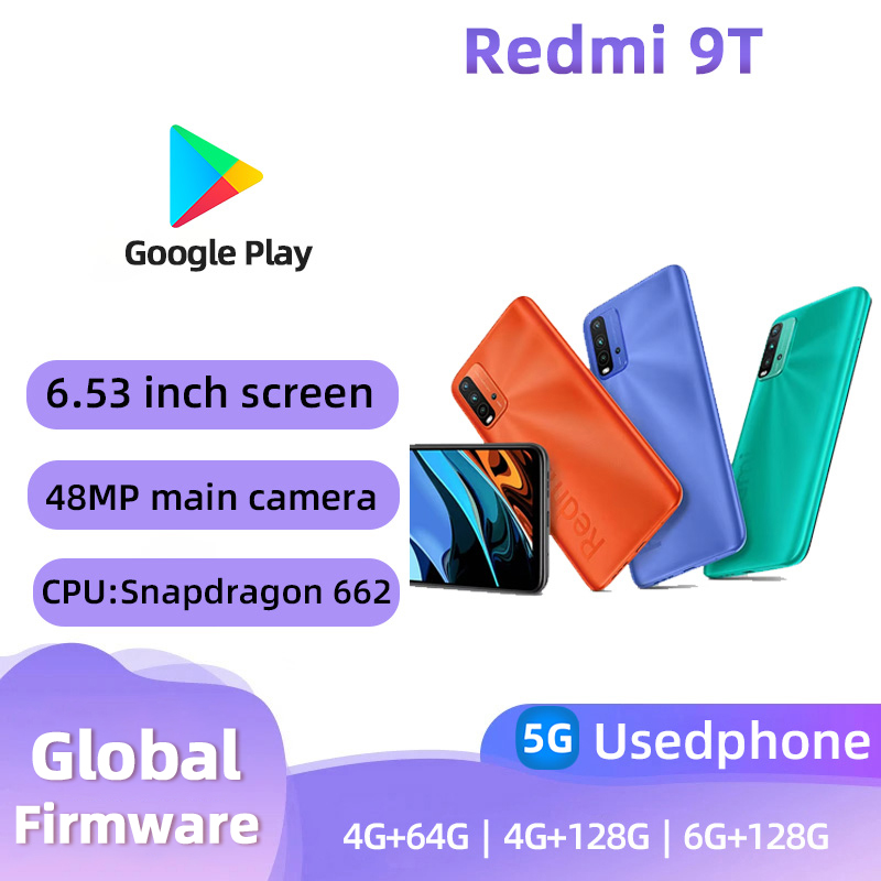 Redmi 9T 4G Android 6.53 インチ RAM 4GB ROM 64GB CPU Snapdragon 662 48MP カメラ 6000 mAh 中古電話