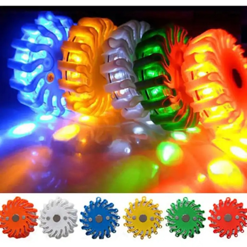 LED Road Flares Flashing Emergency Warning Light Rechargeable Waterproof Roadside Safety Disc Magnetic Base Flashing Flare Kit