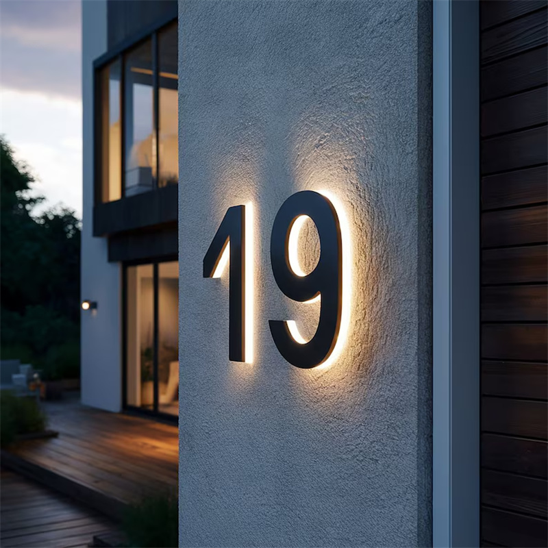 LED 家屋番号、照明付き住所番号標識、金属製バックライト付きドア番号、金属製バックライト付き標識、家屋番号住所標識