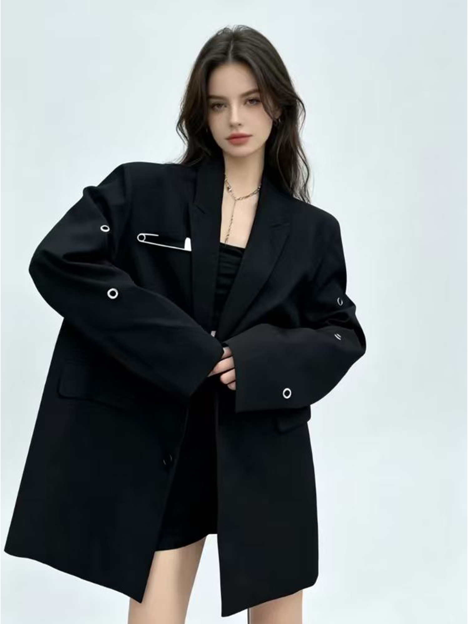 女性黒ゴシックルーズブレザー Y2k 2000 年代ヴィンテージカジュアルファッション韓国スタイルオーバーサイズスーツジャケット女性のための春秋 2026