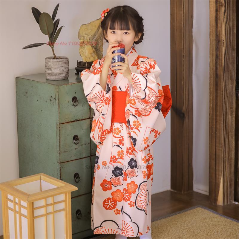 2026 日本のヴィンテージ子供ドレス伝統的な着物ローブ国花プリント着物浴衣コスプレステージパフォーマンスドレス