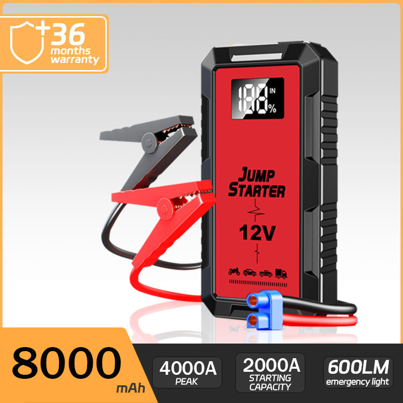 ジャンプスターターパワーバンクバッテリーポータブル充電器 8000mAh パワーバンクポータブルカーバッテリー 4000A カーバッテリースターターカーアクセサリー