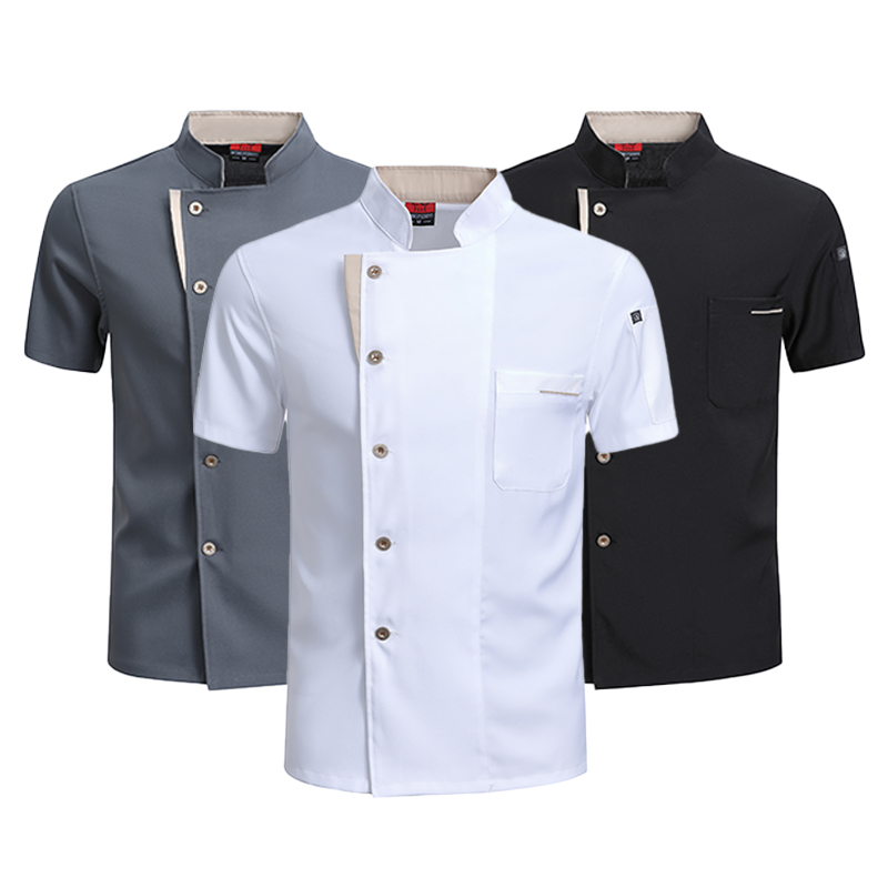 夏クックジャケットレストランキッチンシェフ作業服ウェイター白シャツ調理衣装理髪店ケータリングベーカリーオーバーオール