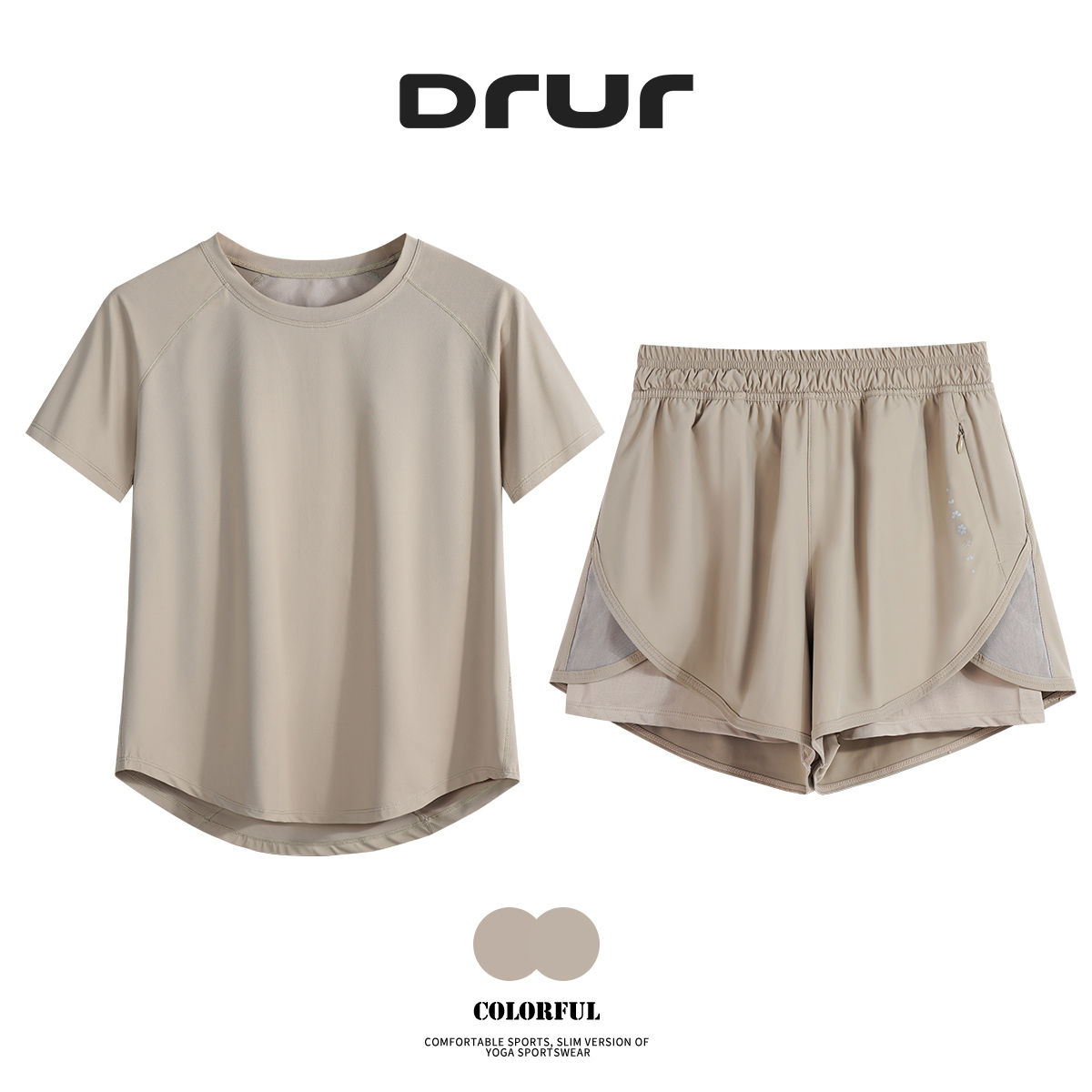 DRUR 2 個ジムセット女性の夏のスポーツウェア衣装 2 ピース半袖スポーツシャツショーツセットジョギングスーツ女性トラックスーツ新