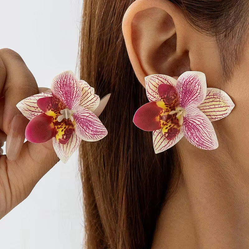 ボヘミアンカラフルなポリエステル大輪の花のイヤリング女性ガールズ新しいトレンディなヴィンテージ休暇スタッドピアスジュエリーアクセサリー