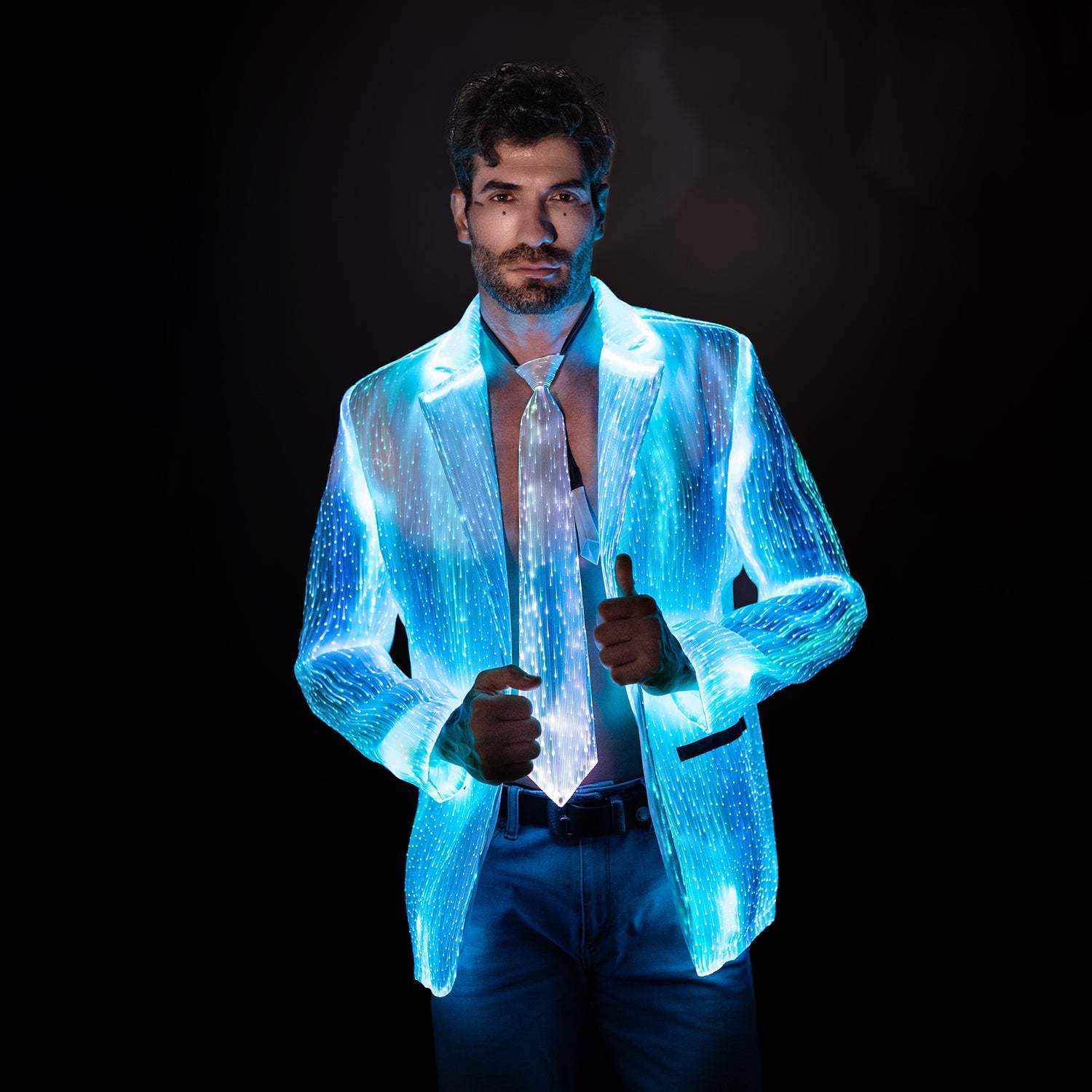 LED 光ファイバー衣装男性発光光るブレザースーツジャケットパーティーステージショー衣装ファンシー服 2026