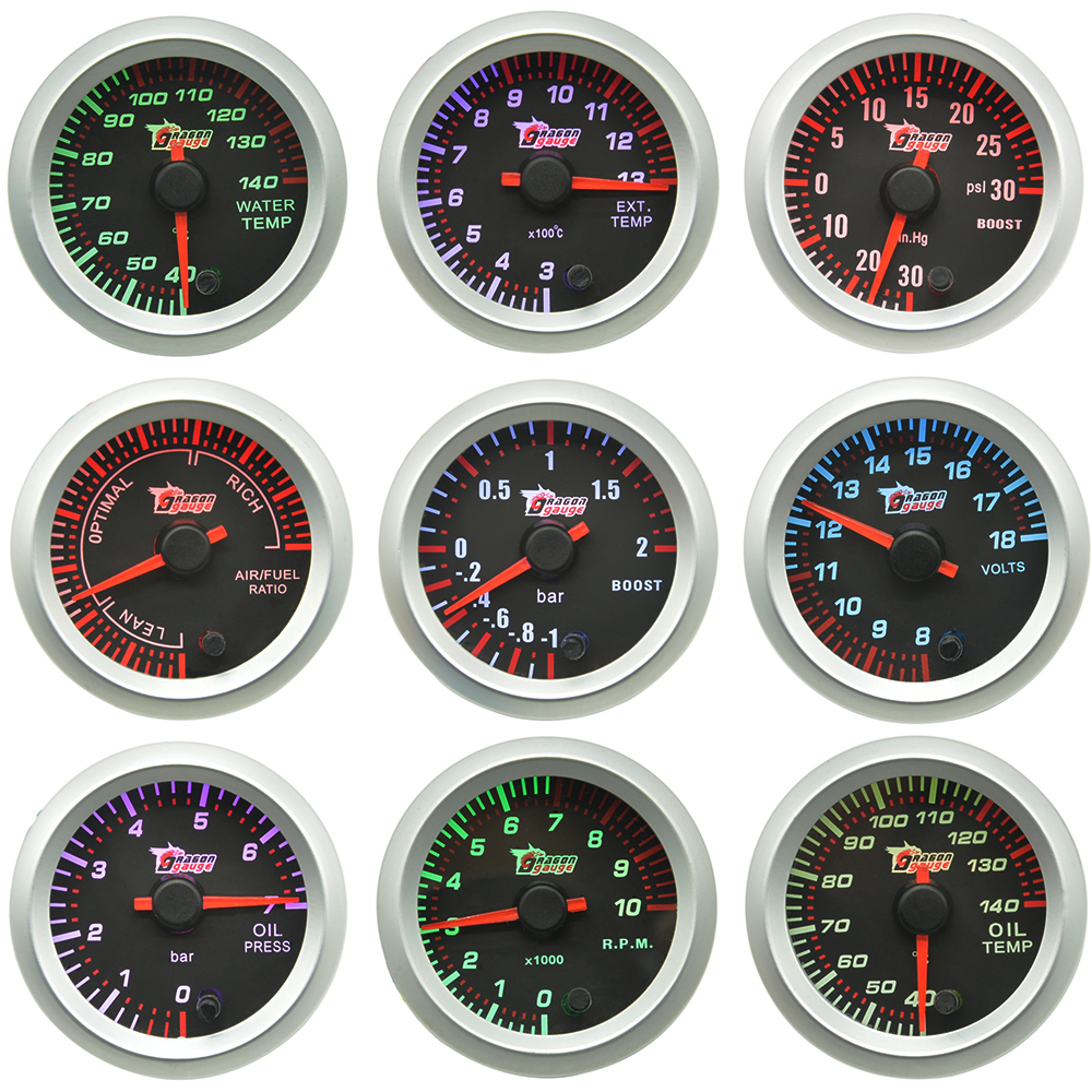 ドラゴンゲージ 52 ミリメートル 7 色バックライト車ブースト油温圧力水温 RPM メーター Voage タコメーター空気燃料ガスゲージ