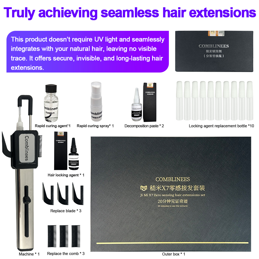 Comblinees P1 プロフェッショナルサロンヘアエクステンションキットアイスグルージェル高速結合紫外線なし長期的な人毛ツールセット