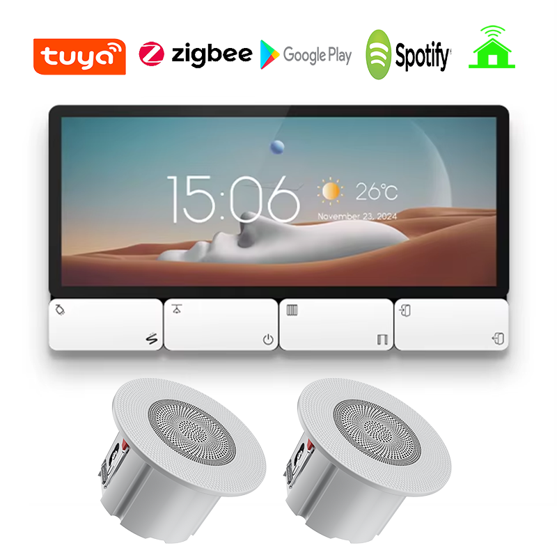 新型 Tuya スマートコントロールパネル Zigbee ゲートウェイ 8 ボタン多機能リレー音楽 6.3 インチオーディオプレーヤー壁アンプ
