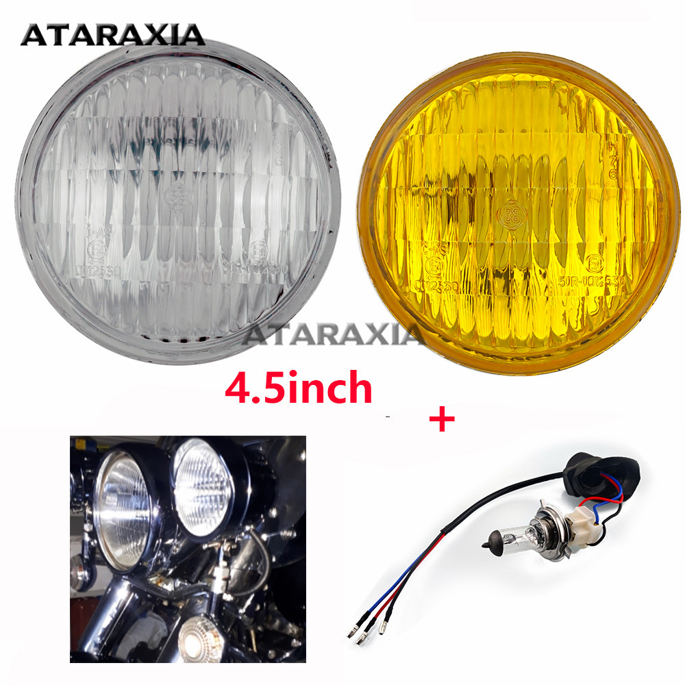 オートバイハロゲン 4.5 "ヘッドライトガラスレンズ H4 電球ソケットヘッドライトランプハーレー用ホンダヘッドライトモデル