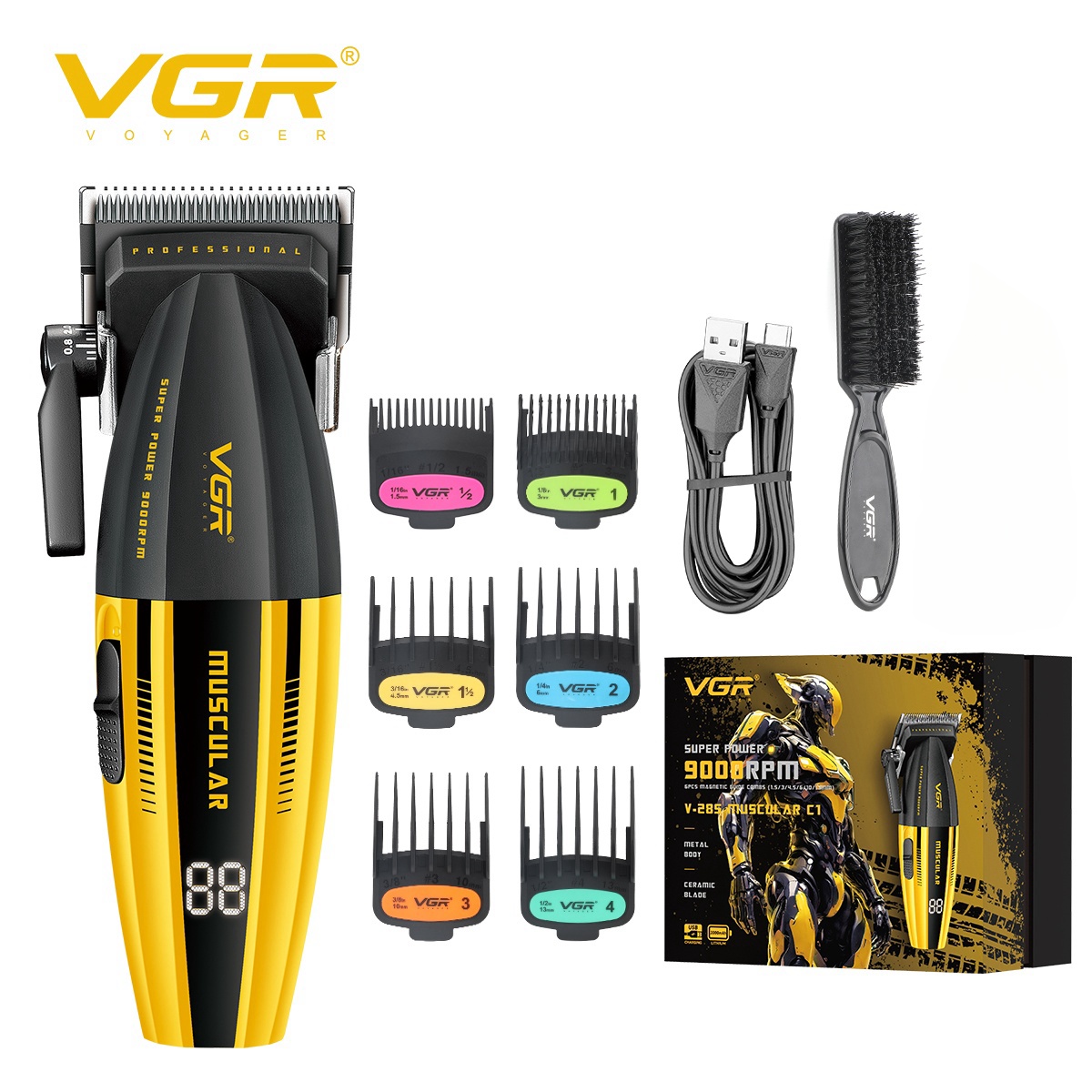 VGR バリカンプロのヘアトリマー理髪バリカン 9000 RPM ヘアカットマシン調整可能なトリマー男性用 V-285 V-003