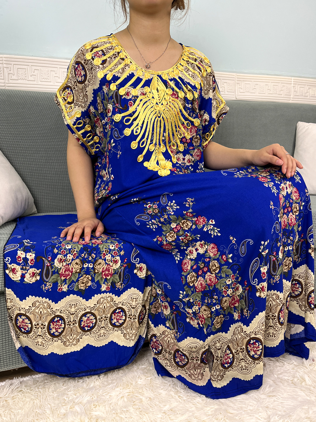 イスラム教徒の女性のドレスプリントフラワーコットンアバヤ女性のための Boubou ルースカフタンマロカインファムローブアフリカイスラムスカーフ