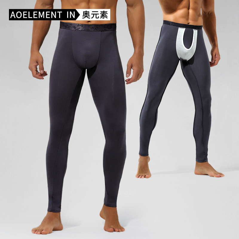 メンズサーマル下着パンツモーダルセパレートフライポーチサーマルボトムス男性ベースレイヤーロングジョンズパンツ暖かいレギンスズボン