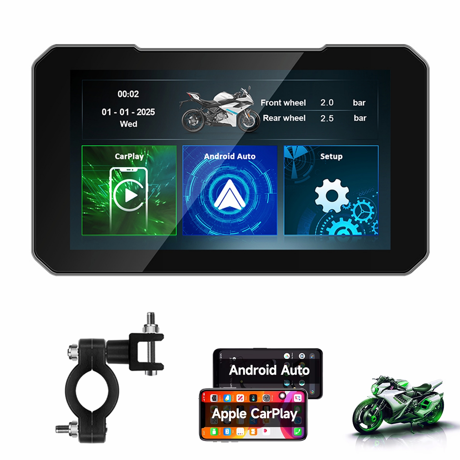 LEXXSON 5 '' IPS スクリーンワイヤレス Carplay オートバイモニター GPS ナビゲーション Android 自動ポータブルスマートプレーヤー IP68 防水