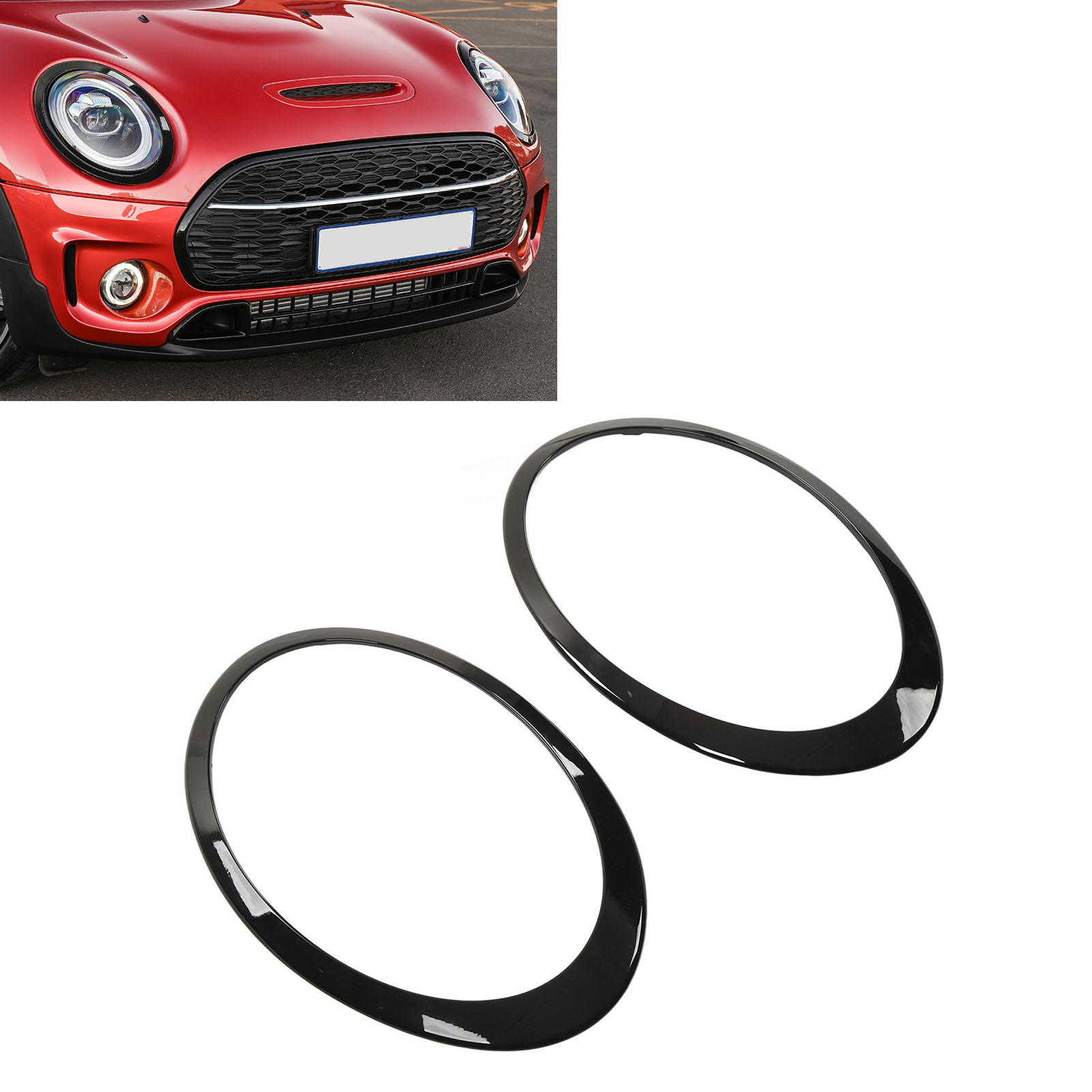 2 個グロスブラックヘッドライトサラウンドカバートリムモールディングミニクーパークラブマン F54 S JCW 2015 2016 2017 2018 2019 2020-2022
