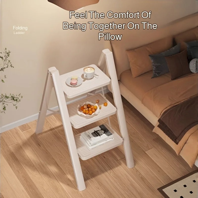 小型ポータブル家庭用折りたたみはしご - 厚みのある炭素鋼、屋内使用、家の掃除、装飾、省スペースに最適