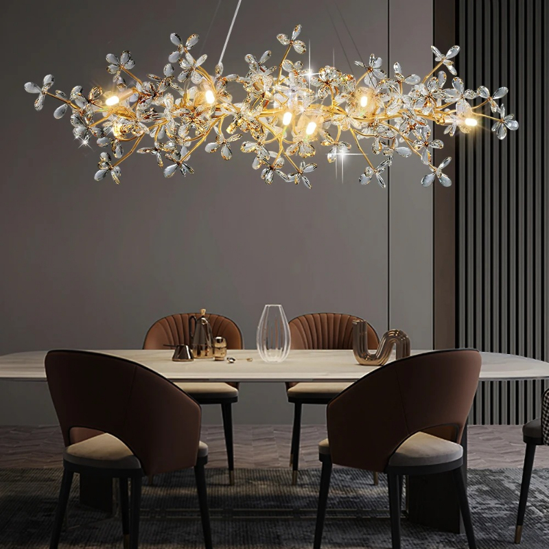 Modern Ceiling Chandelier Light Gold Crystal for Living Room Bedroom Transparent Flower Chandelier Indoor Lights Home Decor