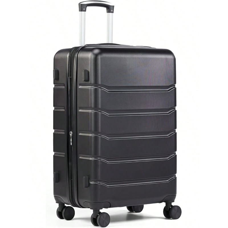 28 インチ ハードサイド キャリーオン ラゲッジ 拡張可能 軽量 ローリング スーツケース ダブル スピナー ホイール TSA ロック ブラック