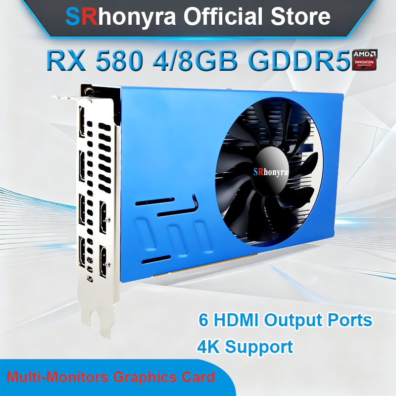 SRhonyra AMD RX580 4/8GB グラフィックカード マルチモニター、2048SP GDDR5 256ビット 6 HDMI マルチスクリーン スプライシング ビデオカード GPU EDID