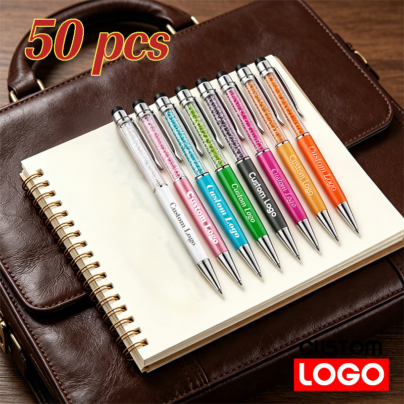 50Pcs Bling Crystal Stylus Ballpoint Pens Free Laser Engraved Logo Promotional Pens For Business Advertising & Event Souvenirs