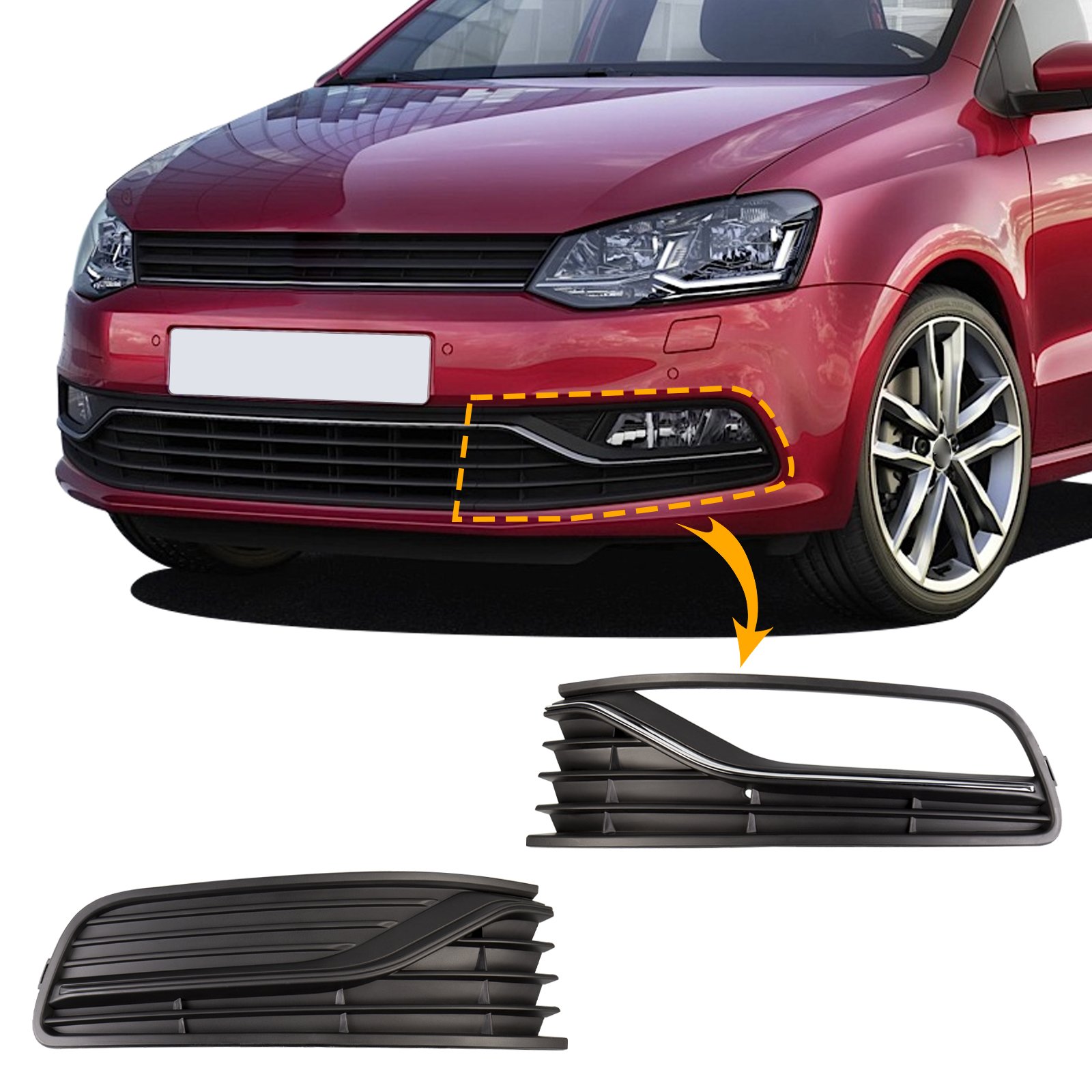 フォグライトグリルカバーフレームランプシェードフロントバンパー下 VW ポロ 6R ハッチバックアクセサリー 2014 2015 2016 2017