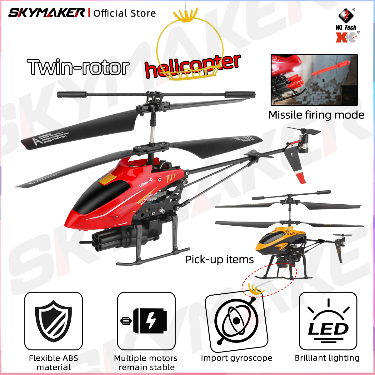 Wltoys V388 V398-C RC ドローン 3.5CH カラフルなライト 2.4 グラムリモコン安全落下防止ミニヘリコプターのおもちゃ子供のためのギフト