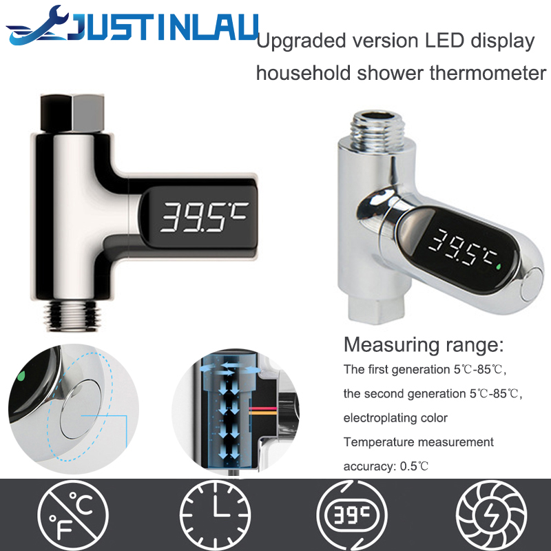LED ディスプレイ家庭用水シャワー温度計 5-85℃ フロー自己電源水温度計モニタリングベビーケアエネルギースマートメーター
