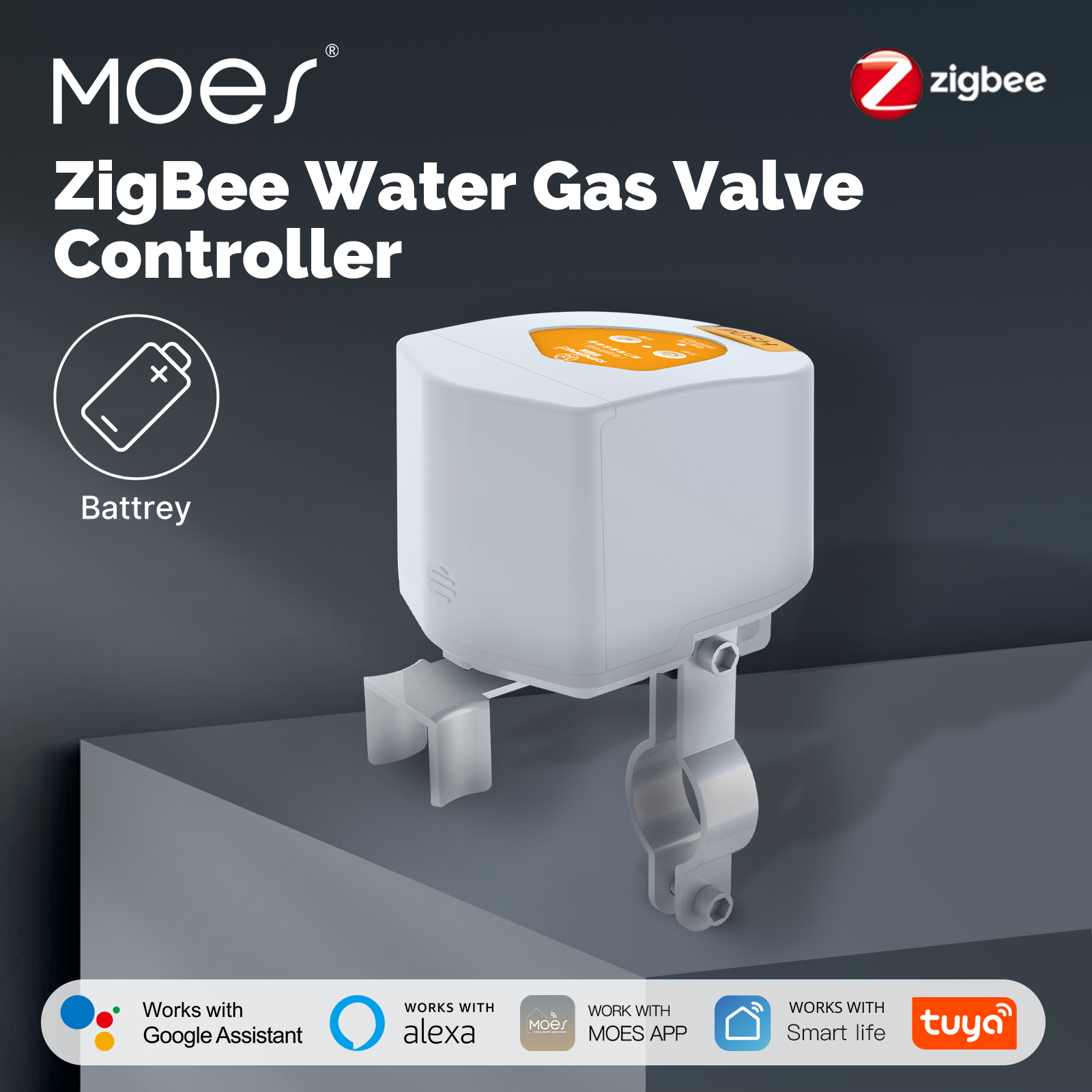 MOES Tuya ZigBee スマートバッテリー水ガスバルブコントローラー自動低消費電力音声制御 Alexa Google ホーム