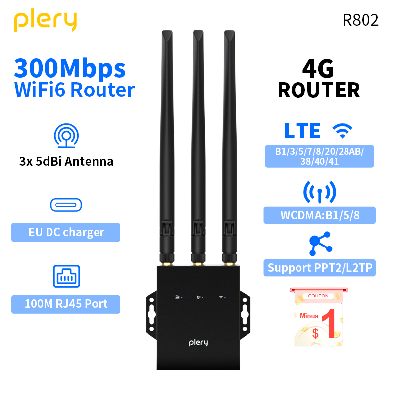 PLERY 300Mbps 4G LTE ルーター CAT.4 2.4G WiFi6 ルーターポータブルインターネットデバイス Nano SIM カード LAN/WAN ポート IP カメラ EU プラグ
