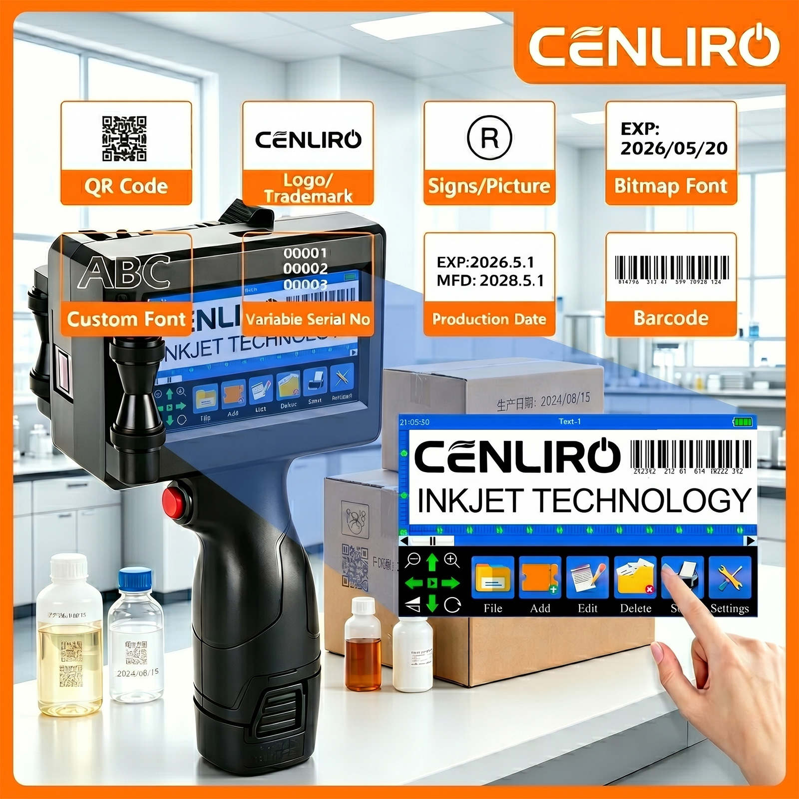 Cenliro CL10B ハンドヘルドインクジェットプリンタ 12.7 ミリメートルポータブルラベル印刷機有効期限バッチコード QR バーロゴ TIJ プリンタ
