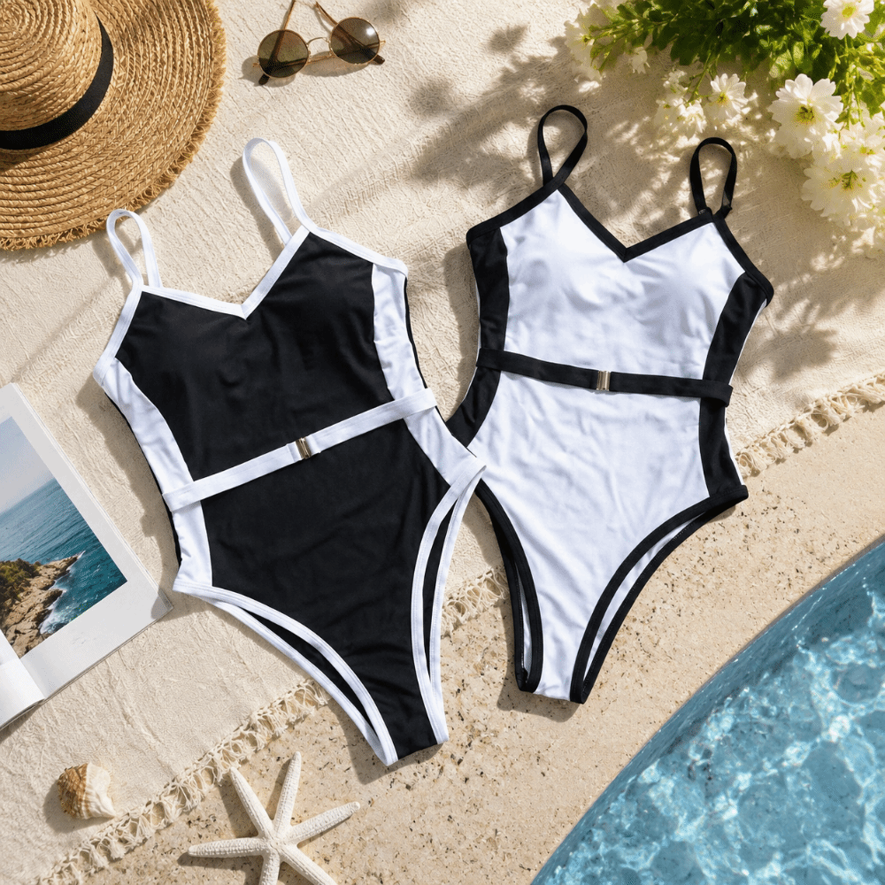 Leisure High Waist Women Swimsuit Patchwork Slim Fit Camisole Bathing Suit Deep V Bodysuit Bikini Set Beach