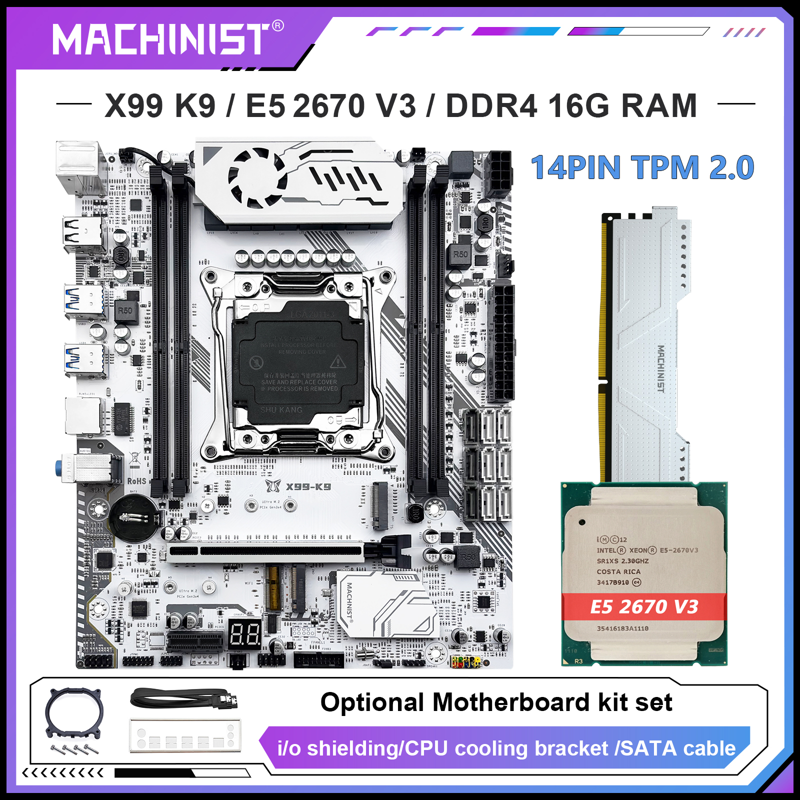 MACHINIST X99 K9 マザーボード オプション LGA 2011-3 Xeon E5 2670 V3 プロセッサ CPU および 16GB DDR4 ECC RAM キット (TPM2.0 インターフェイス付き)