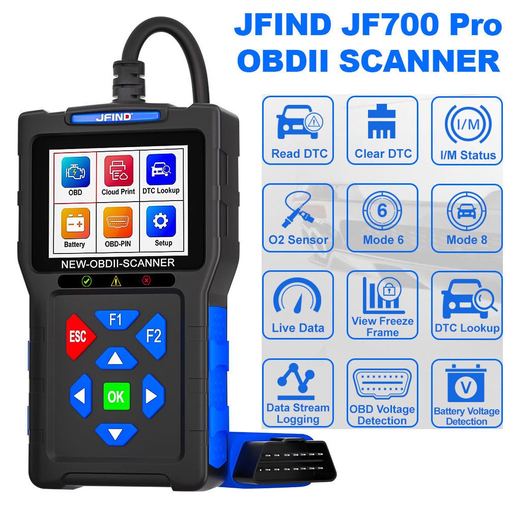 JFIND JF700 Pro OBD2 スキャナーチェックエンジンコードリーダーバッテリー性能テスト付き ODB2 ユニバーサル OBDII 診断ツール