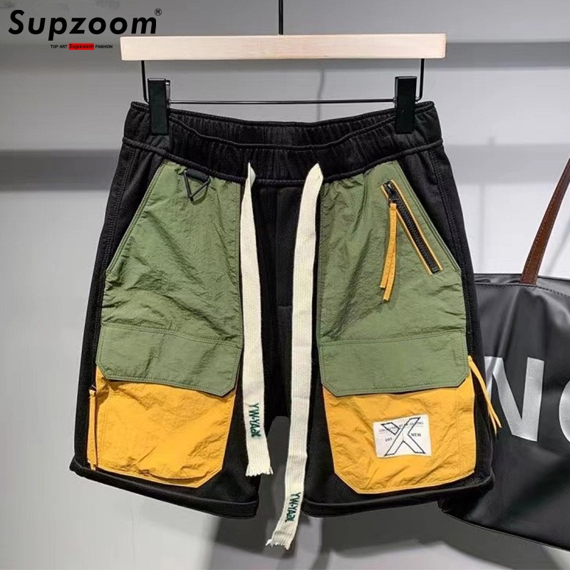 Supzoom 新着夏ルーズカジュアルハイストリートトレンディなコントラストカラーステッチポケットパーソナライズされた作業服ショーツ男性