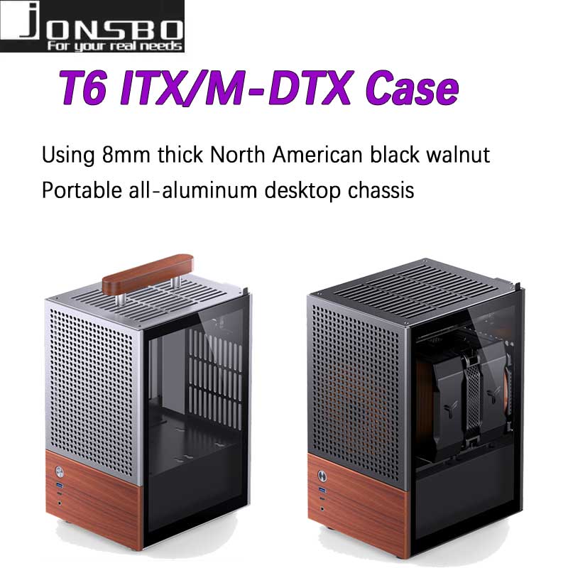 JONSBO T6 ITX 携帯電話ケース (3mm アルミニウム合金シェル/8mm 北米産ブラックウォールナット無垢材/ITX バージョン/MINI サイズ)