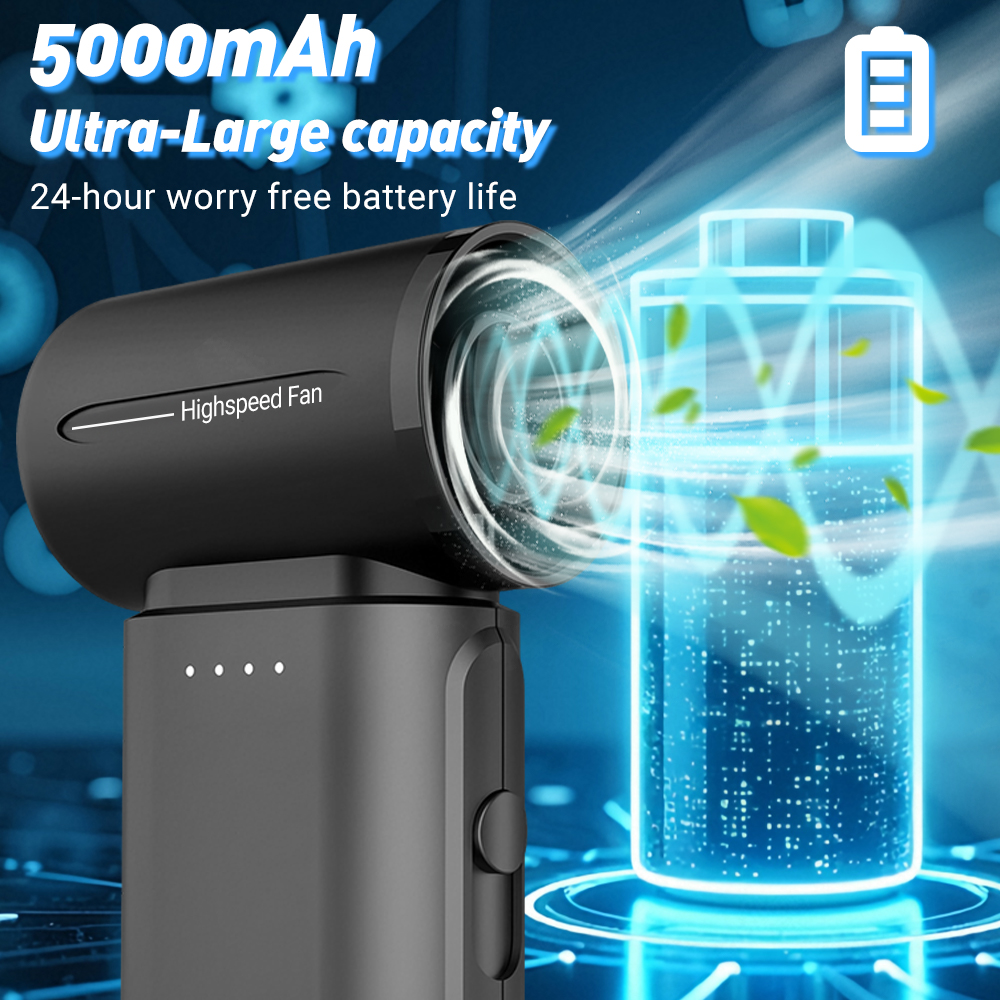 ポータブルターボハンドヘルドミニファン無段階速度調整充電式5000mAh大容量バッテリーポケット旅行屋外パーソナル冷却ファンキャンプスポーツ旅行毎日の通勤屋外活動用