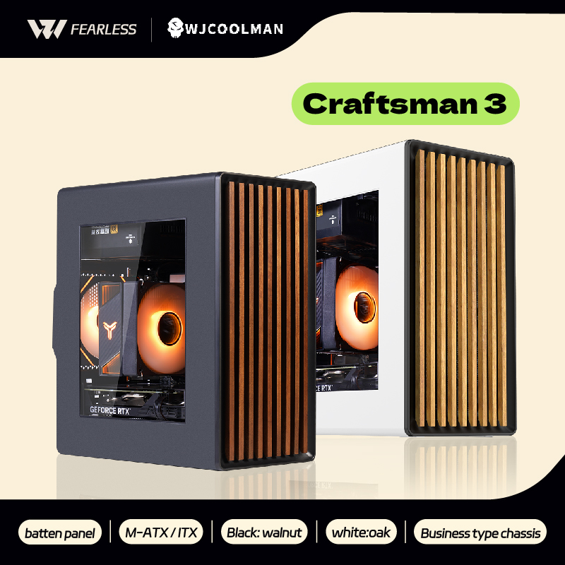 WJCOOLMAN 職人 3 MTAX PC ケースガラス透明木製ストリップパネル Gabinetes ゲーマーデスクトップビジネスコンピュータミニケース