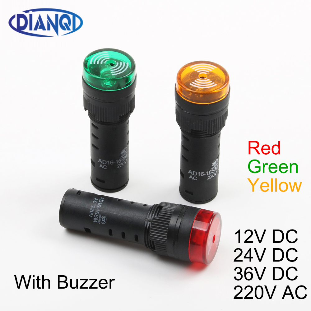 20 個 AD16-16SM 16 ミリメートル 12 V 24 V 36 V 220 V フラッシュ信号ライト赤警告ブザービープアラーム工業用プラスチックインジケータ緑黄色