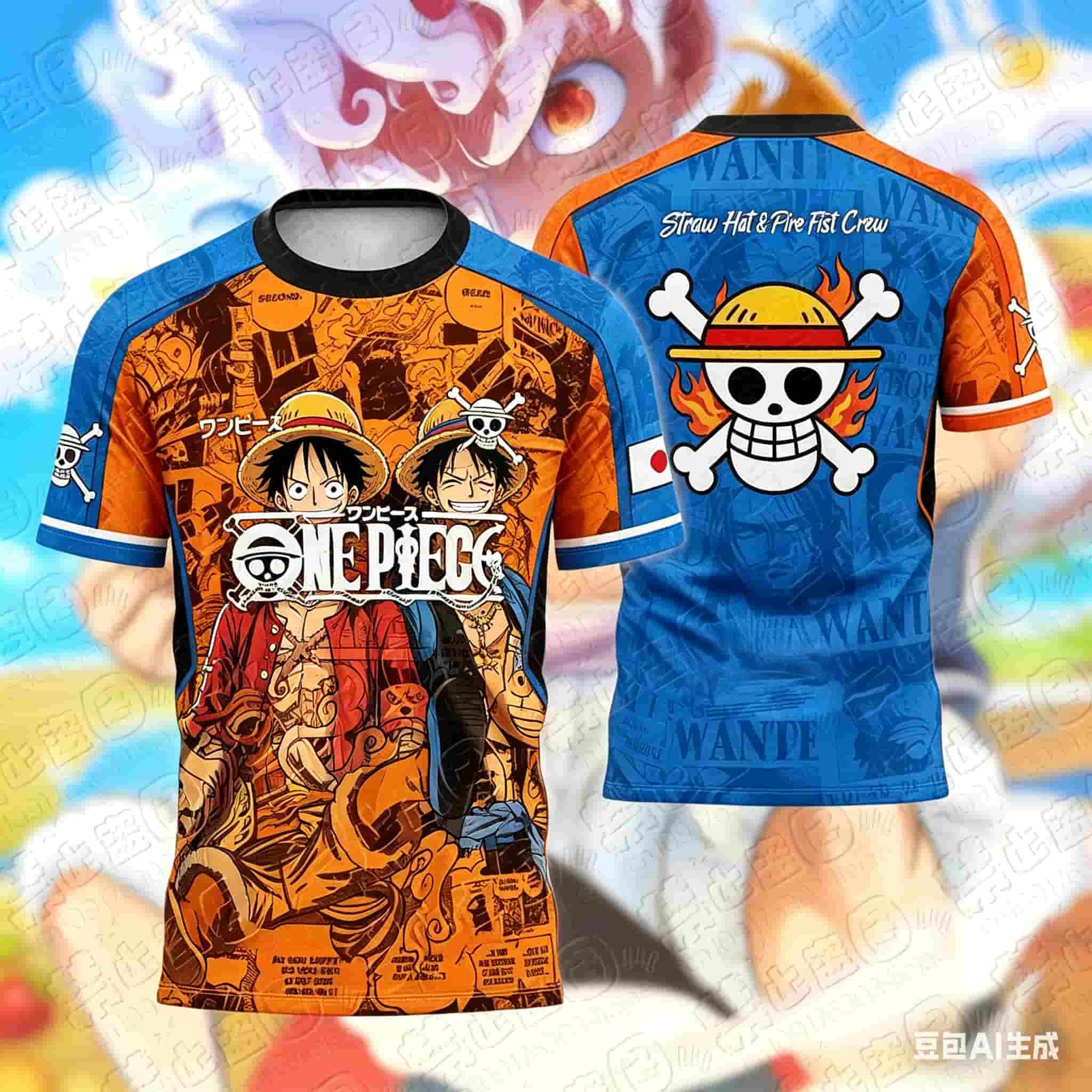 ワンピースアニメルフィギア 5 3D プリントサッカージャージ男性用 Tシャツ夏のスポーツシャツカジュアルコスプレ Tシャツ家族マッチング